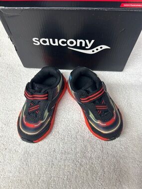 Saucony Kids Black and Red Velcro Athletic Sneakers
